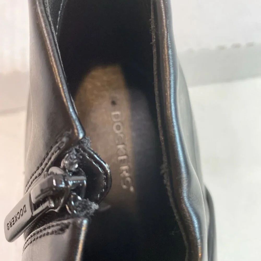 Dockers Women's Zippered Faux Black Leather Block Heel Ankle Boots Booties 11 M‎